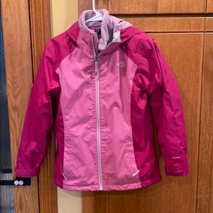 Pink north face fleece with outer Rain jacket